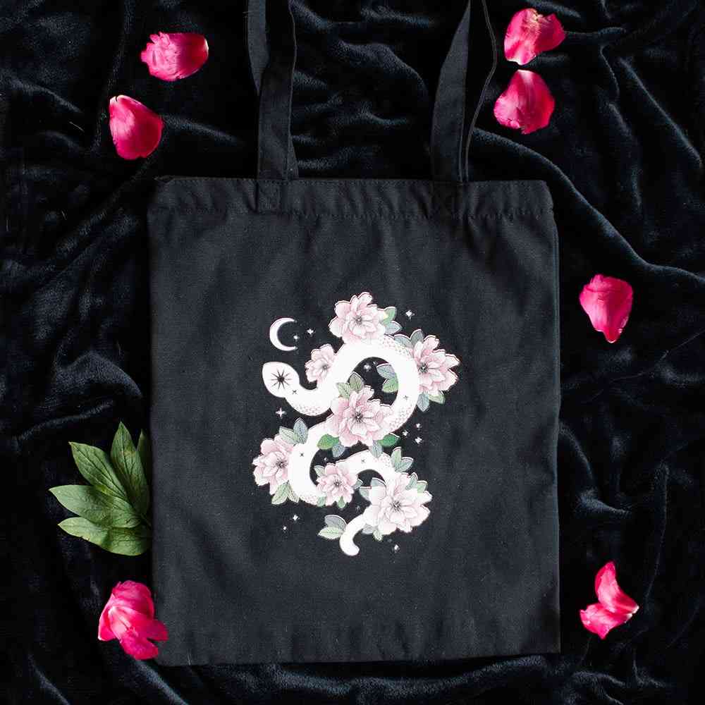 Something Different - Floral Snake Polycotton Tote bag - Black